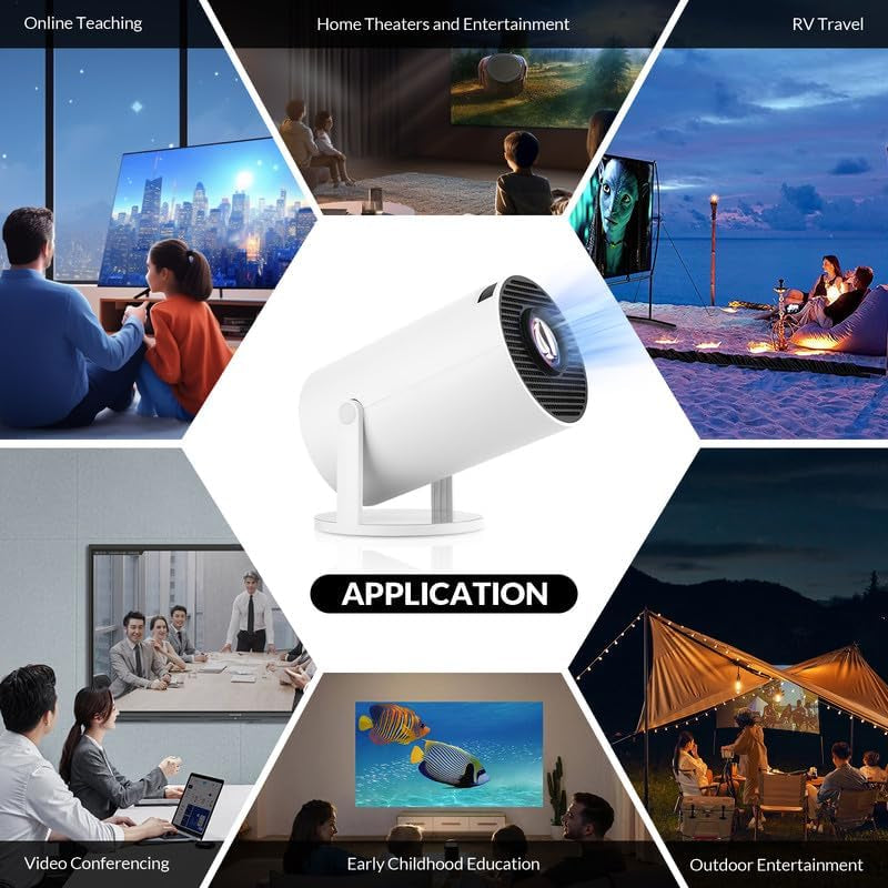 Experience Cinematic Magic Anywhere with the 2025 Upgraded HY300 PRO+ Mini Portable Projector - Smart Projector with Android 11.0, 200 ANSI Lumens, Short Focus, WiFi6 + BT5.0, and 4K 1080P Support for Outdoor Camping and Home Theater